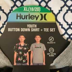 Hurley Youth Boys 2 piece Tee & Button shirt short sleeves floral & gray color